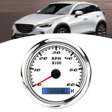 Maxbell Digital Tach Hour Meter Universal RPM Gauge for 12V/24V Autos 0 to 60 white