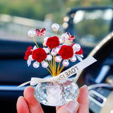 Maxbell Car Dashboard Rose Decor Figurine for Women Girl SUV Sedan Truck Indoor Red