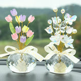 Maxbell Flower Crystal Car Ornament Interior Accessories for Balcony Desk Butterfly