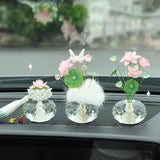Maxbell Flower Crystal Car Ornament Interior Accessories for Balcony Desk Plush Lotus