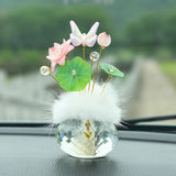 Maxbell Flower Crystal Car Ornament Interior Accessories for Balcony Desk Plush Lotus