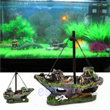 Maxbell Aquarium Ornament Artificial Shipwreck Sail Boat Water Plant Grass Fish Cave - Aladdin Shoppers
