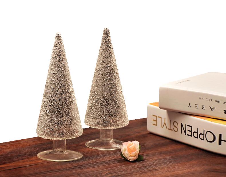 Transparent Glass Mini Christmas Tree Creative Table Decor Ornament 20cm