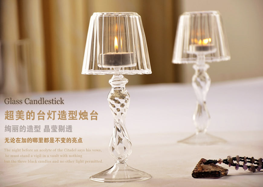 Maxbell Maxbell Glass Candlestick Holder Container Stand - Table Lamp Shape