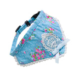 Maxbell Maxbell Blue Floral Pattern Dog Collar Lace Bownot Stretchable Puppy Saliva Towel-S