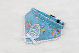 Maxbell Maxbell Blue Floral Pattern Dog Collar Lace Bownot Stretchable Puppy Saliva Towel-S