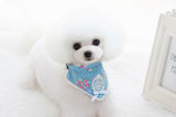 Maxbell Maxbell Blue Floral Pattern Dog Collar Lace Bownot Stretchable Puppy Saliva Towel-S