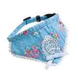 Maxbell Maxbell Blue Floral Pattern Dog Collar Lace Bownot Stretchable Puppy Saliva Towel-S