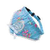 Maxbell Maxbell Blue Floral Pattern Dog Collar Lace Bownot Stretchable Puppy Saliva Towel-S