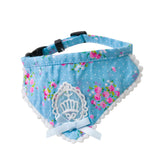 Maxbell Maxbell Blue Floral Pattern Dog Collar Lace Bownot Stretchable Puppy Saliva Towel-S