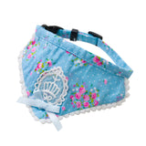 Maxbell Maxbell Blue Floral Pattern Dog Collar Lace Bownot Stretchable Puppy Saliva Towel-S