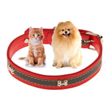 Maxbell Maxbell Adjustable Puppy PU Leather Bone Reflective Safety Buckle Dog Collar-Red