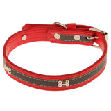 Maxbell Maxbell Adjustable Puppy PU Leather Bone Reflective Safety Buckle Dog Collar-Red