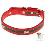 Maxbell Maxbell Adjustable Puppy PU Leather Bone Reflective Safety Buckle Dog Collar-Red