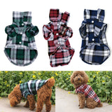 Maxbell Maxbell Pet Dog Green Plaid Pattern T-Shirt Lapel Coat Jacket Clothes Apparel Tops-M