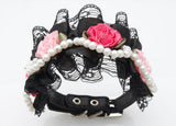 Maxbell Maxbell Pet Dog Cat Puppy Imitation Pearls Necklace Flower Lace Collar Belt Black S