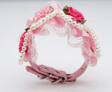 Maxbell Maxbell Pet Dog Cat Puppy Imitation Pearls Necklace Flower Lace Collar Belt Pink S