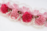 Maxbell Maxbell Pet Dog Cat Puppy Imitation Pearls Necklace Flower Lace Collar Belt Pink S