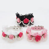 Maxbell Maxbell Pet Dog Cat Puppy Imitation Pearls Necklace Flower Lace Collar Belt Pink S
