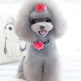 Maxbell Maxbell Dog Cat Puppy Rose Flower Lace Bell Hair Pin Bows Neck Tie Collar Set Rosy