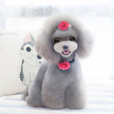 Maxbell Maxbell Dog Cat Puppy Rose Flower Lace Bell Hair Pin Bows Neck Tie Collar Set Rosy