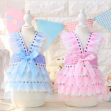 Maxbell Maxbell Dog Pet Puppy Grid Lace Bow Summer Skirt Jumpsuit Vest Dress Clothes Pink M