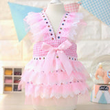 Maxbell Maxbell Dog Pet Puppy Grid Lace Bow Summer Skirt Jumpsuit Vest Dress Clothes Pink M
