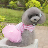Maxbell Maxbell Cute Small Puppy Pet Dog Stripe Bow Lace Skirt Princess Dress Pink--M