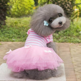 Maxbell Maxbell Cute Small Puppy Pet Dog Stripe Bow Lace Skirt Princess Dress Pink--M
