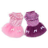 Maxbell Maxbell Cute Small Puppy Pet Dog Stripe Bow Lace Skirt Princess Dress Purple--XS