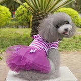 Maxbell Maxbell Cute Small Puppy Pet Dog Stripe Bow Lace Skirt Princess Dress Purple--S