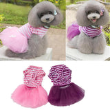 Maxbell Maxbell Cute Small Puppy Pet Dog Stripe Bow Lace Skirt Princess Dress Purple--L