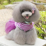 Maxbell Maxbell Cute Small Puppy Pet Dog Stripe Bow Lace Skirt Princess Dress Purple--L