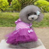 Maxbell Maxbell Cute Small Puppy Pet Dog Stripe Bow Lace Skirt Princess Dress Purple--L