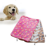 Maxbell Maxbell Warm Beige Cartoon Paw Print Cushion for Puppy Fleece Soft Blanket Bed Mat-L