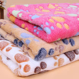 Maxbell Maxbell Warm Beige Cartoon Paw Print Cushion for Puppy Fleece Soft Blanket Bed Mat-L