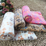 Maxbell Maxbell Warm Beige Cartoon Paw Print Cushion for Puppy Fleece Soft Blanket Bed Mat-L