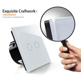 Maxbell Maxbell 2 Gang 1 Way LED Crystal Glass Panel Light EU UK Touch Screen Switch White