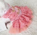 Maxbell Maxbell Pet Puppy Dog Clothes Costume Cheongsam Dress Lace Tulle Tutu Skirt Pink L