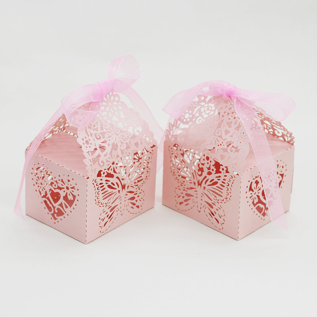 Maxbell Maxbell 50Pcs Butterfly Favor Ribbon Gift Candy Boxes Wedding Party Decor Pink