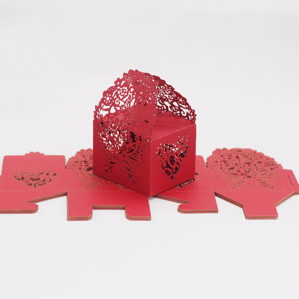 Maxbell Maxbell 50Pcs Butterfly Favor Ribbon Gift Candy Boxes Wedding Party Decor Red