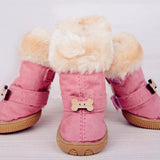 Maxbell Maxbell Lovely Dog Puppy Pet Plush Rubber Warm Shoes Winter Autumn Boots #3 Pink