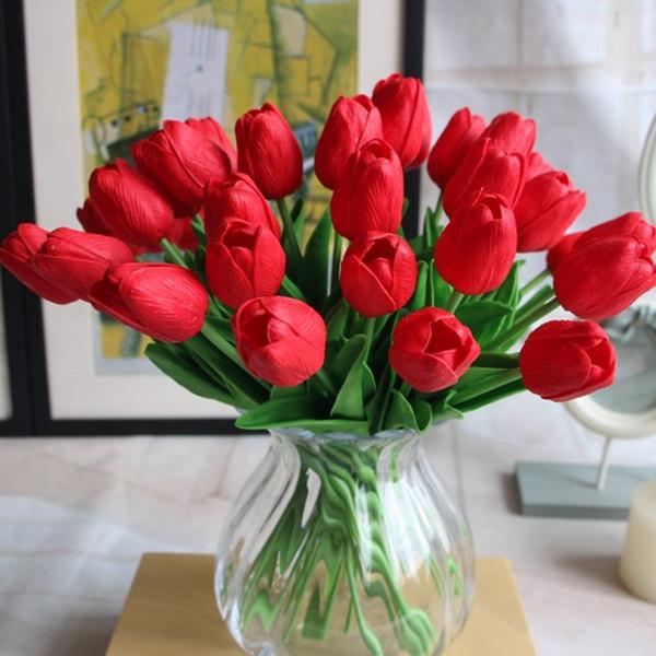 Maxbell Maxbell PU Touch Home Floral Decor Mini Tulip Bouquet Artificial Flower Bunch Red