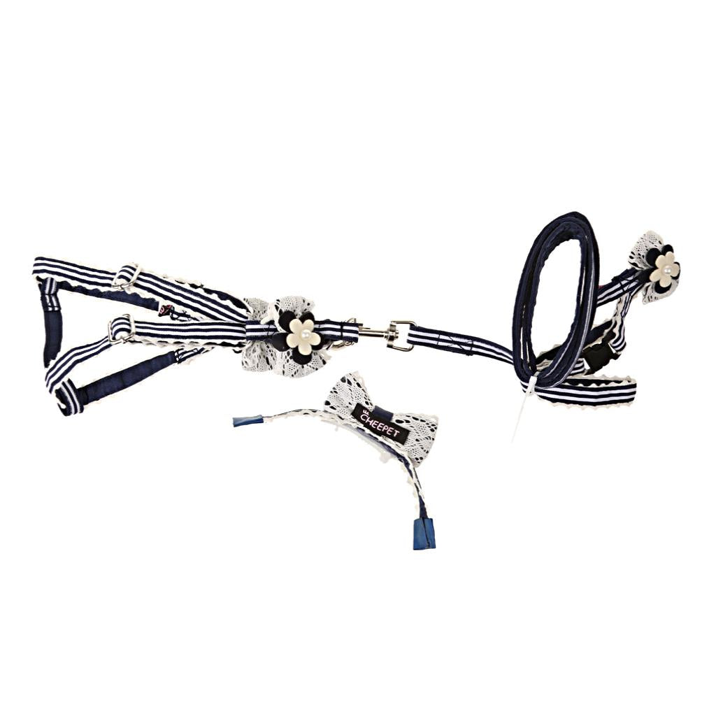 Maxbell Maxbell Pet Dog Traction Rope Lead Leash Collar Harness Strap Headband M BLU Stripe