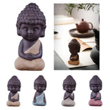 Maxbell 4 Pieces Tea Tray Decor - Little Monk Buddha Ceramic Statues Holder Tea Pet