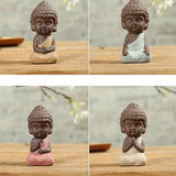 Maxbell 4 Pieces Tea Tray Decor - Little Monk Buddha Ceramic Statues Holder Tea Pet