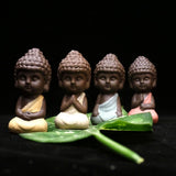 Maxbell 4 Pieces Tea Tray Decor - Little Monk Buddha Ceramic Statues Holder Tea Pet