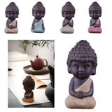 Maxbell 4 Pieces Tea Tray Decor - Little Monk Buddha Ceramic Statues Holder Tea Pet