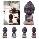 Maxbell 4 Pieces Tea Tray Decor - Little Monk Buddha Ceramic Statues Holder Tea Pet