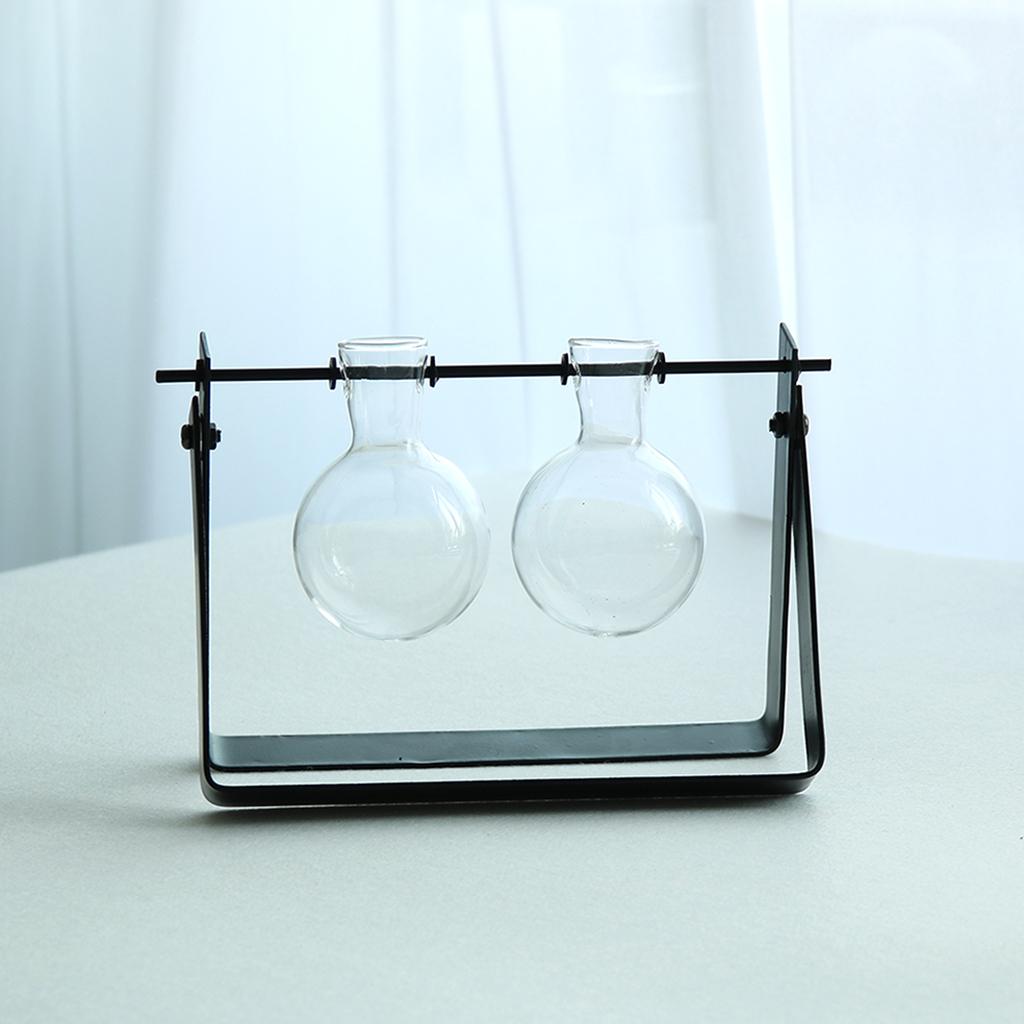Maxbell Maxbell Ball Shape Glass Flower vase Hydroponic Bottle Terrarium With Iron Stand C